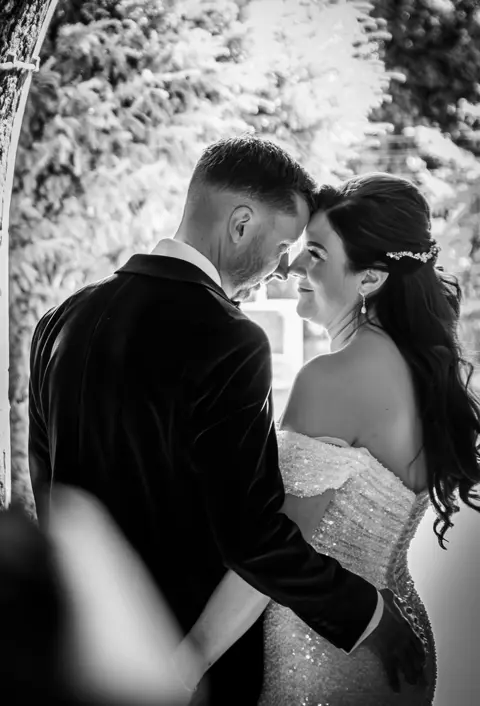 Bride Groom Wedding Embrace Black White