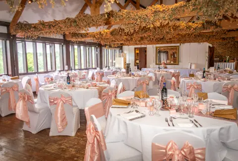 The wedding breakfast setup awaiting guests at a Kent Life Wedding
