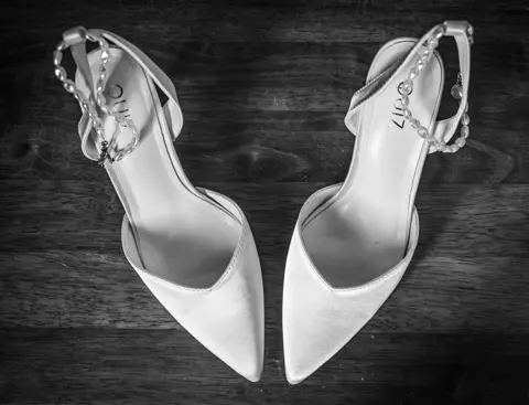 Bridal shoes awaiting the bride